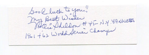 Rollie Sheldon Signed 3x5 Index Card Autographed MLB Baseball New York Yankees