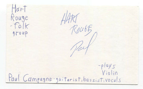 Hart Rogue - Paul Campagne Signed 3x5 Index Card Autographed Signature Band