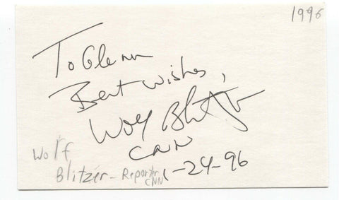 Wolf Blitzer Signed 3x5 Index Card Autographed Signature 