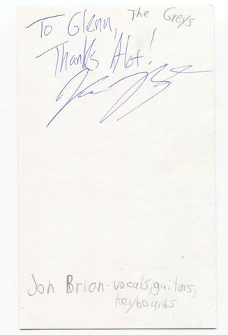 The Grays - Jon Brion Signed 3x5 Index Card Autographed Signature Band