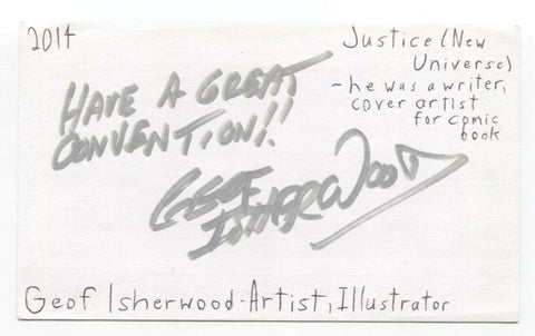 Geof Isherwood Signed 3x5 Index Card Autograph Signature Comic Book Artist