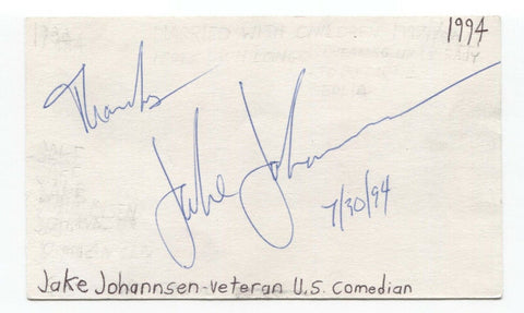 Jake Johannsen Signed 3x5 Index Card Autographed Signature David Letterman Show