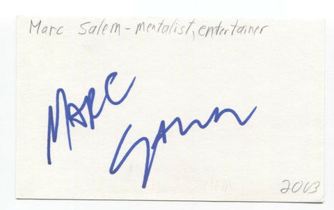 Marc Salem Signed 3x5 Index Card Autograph Signature Mentalist