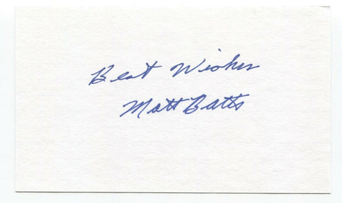 Matt Batts Signed 3x5 Index Card Baseball Autographed Signature