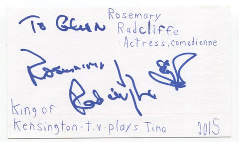 Rosemary Radcliffe Signed 3x5 Index Card Autographed Signature Actress Comedian