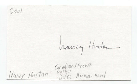 Nancy Huston Signed 3x5 Index Card Autographed Signature Author Writer