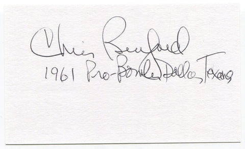 Chris Burford Signed 3x5 Index Card Autograph NFL Football Dallas Texans