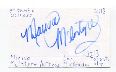 Marisa McIntyre Signed 3x5 Index Card Autographed Actress Chucky Paw Patrol