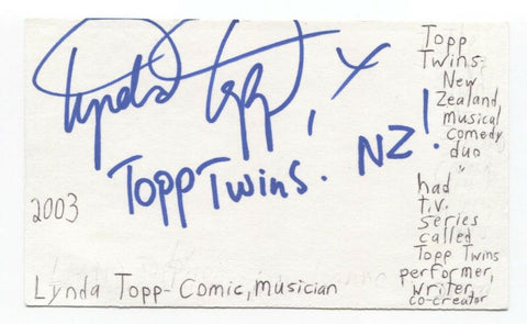 Lynda Topp Signed 3x5 Index Card Autographed Actress Comedian Topp Twins