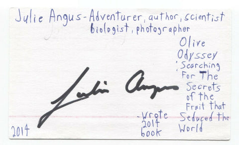 Julie Angus Signed 3x5 Index Card Autographed Signature Writer Author Adventurer