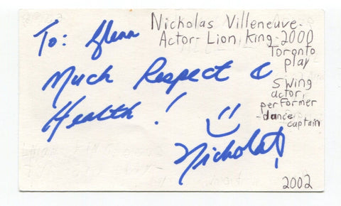 Nicholas Villenueve Signed 3x5 Index Card Autographed Actor Lion King Mortys