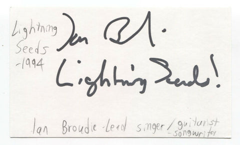 Lightning Seeds - Ian Broudie Signed 3x5 Index Card Autographed Signature
