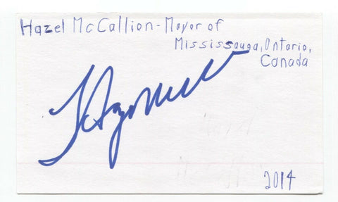 Hazel McCallion Signed 3x5 Index Card Autographed Signature Mississauga Mayor