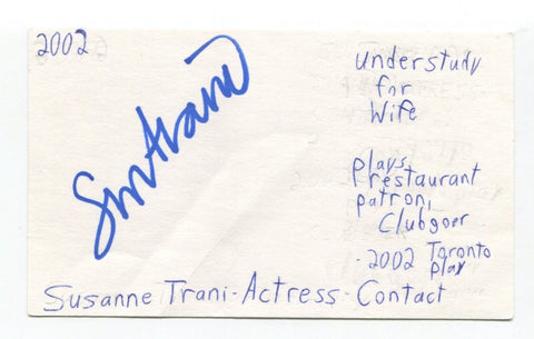 Susanne Trani Signed 3x5 Index Card Autograph Actress Contact