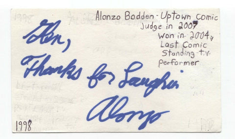 Alonzo Bodden Signed 3x5 Index Card Autographed Signature Comedian Actor