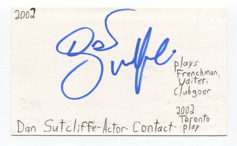 Dan Sutcliffe Signed 3x5 Index Card Autographed Actor The Pacifier