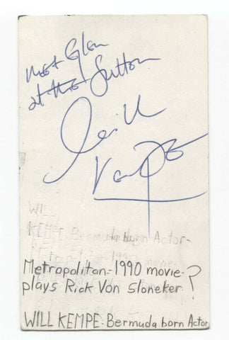 Will Kempe Signed 3x5 Index Card Autographed Signature Actor Metropolitan