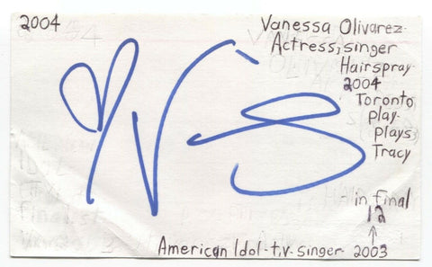 Vanessa Olivarez Signed 3x5 Index Card Autographed Signature American Idol