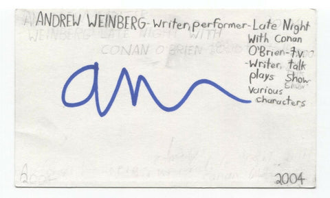 Andrew Weinberg Signed 3x5 Index Card Autographed Signature Writer Conan