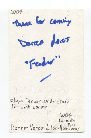 Darren Voros Signed 3x5 Index Card Autographed Actor We Will Rock You Play