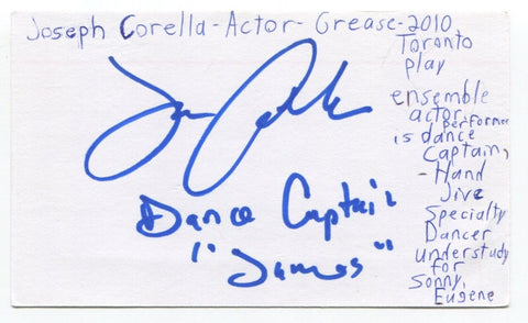 Joseph Corella Signed 3x5 Index Card Autographed Actor Hart of Dixie Dance Moms