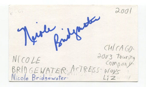 Nicole Bridgewater Signed 3x5 Index Card Autograph Actress Chicago