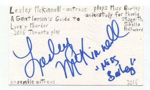 Lesley McKinnell Signed 3x5 Index Card Autographed Actress A Gentleman's Guide