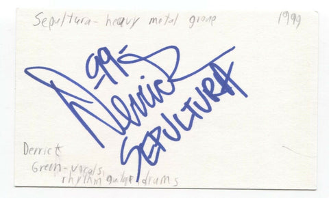 Sepultura - Derrick Green Signed 3x5 Index Card Autographed Signature Band