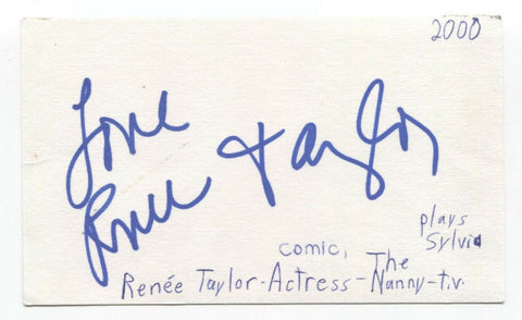 Renee Taylor Signed 3x5 Index Card Autographed Signature Actress The Nanny