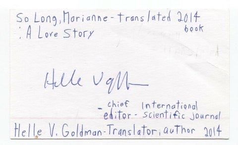 Helle V. Goldman Signed 3x5 Index Card Autographed Signature Author