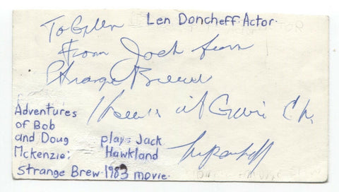 Len Doncheff Signed Trimmed 3x5 Index Card Autographed Signature Strange Brew