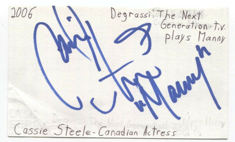 Cassie Steele Signed 3x5 Index Card Autograph Signature Actress Degrassi