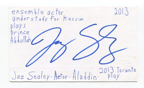 Jaz Sealey Signed 3x5 Index Card Autographed Actor Twelfth Night