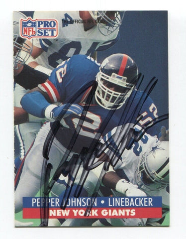 1991 NFL Pro Set Pepper Johnson Signed Card Football Autograph NFL AUTO #596