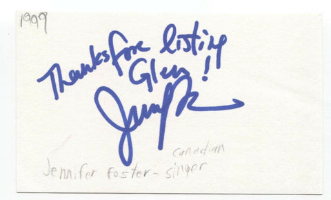 Jennifer Foster Signed 3x5 Index Card Autographed Signature Singer