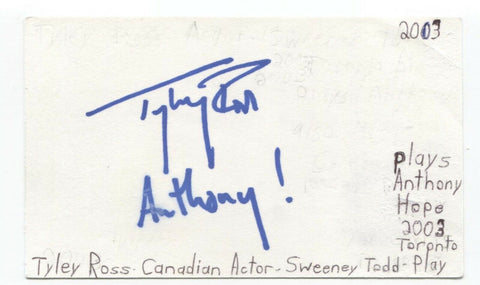 Tyley Ross Signed 3x5 Index Card Autographed Signature Actor Singer