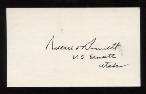 Wallace F. Bennett Signed 3x5 Index Card Autographed Signature AUTO Senator