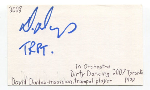Dave Dunlop Signed 3x5 Index Card Autographed Actor Musician Guitarist