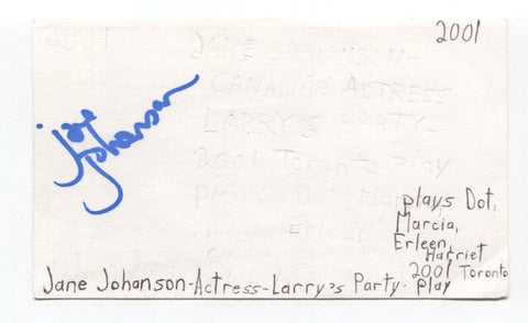Jane Johanson Signed 3x5 Index Card Autograph Actress Killjoys Degrassi