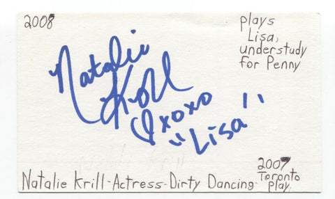 Natalie Krill Signed 3x5 Index Card Autographed Signature Actress The Next Step