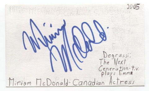 Miriam McDonald Signed 3x5 Index Card Autographed Signature Actress Degrassi