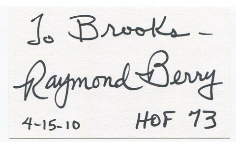 Raymond Berry Signed 3x5 Index Card Autographed Football Colts Hall of Fame