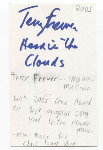 Terry Frewer Signed 3x5 Index Card Autographed Signature Composer