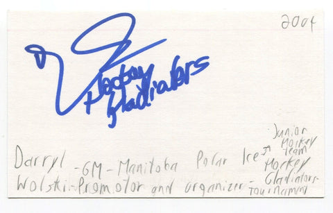 Darryl Wolski Signed 3x5 Index Card Autographed Canadian Hockey GM Promoter