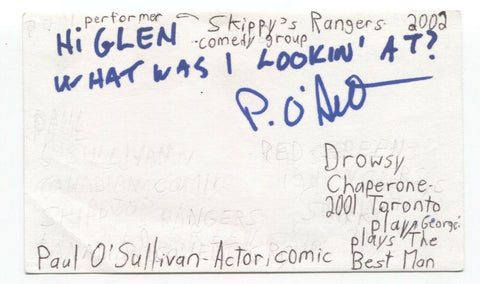 Paul O'Sullivan Signed 3x5 Index Card Autograph Signature Actor Comedian