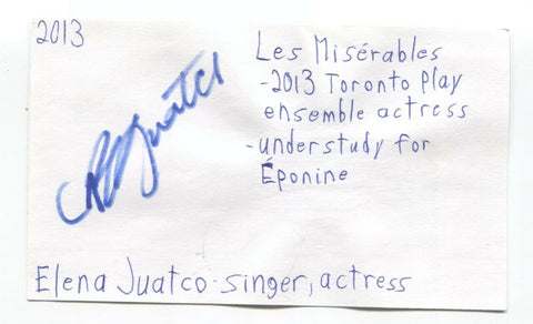 Elena Juatco Signed 3x5 Index Card Autographed Signature Actress Schitt's Creek