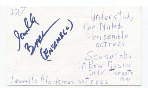 Jewelle Blackman Signed 3x5 Index Card Autographed Signature Actress Singer