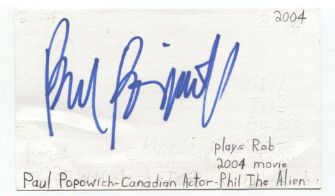 Paul Popowich Signed 3x5 Index Card Autograph Signature Actor Degrassi Star Trek