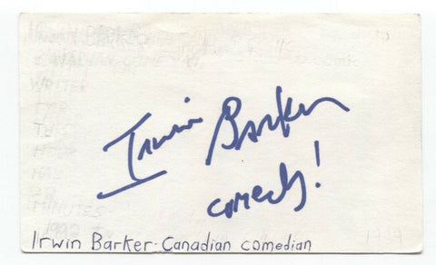 Irwin Barker Signed 3x5 Index Card Autographed Signature Actor Comedian