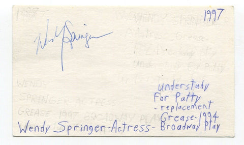 Wendy Springer Signed 3x5 Index Card Autograph Actress A Chorus Line